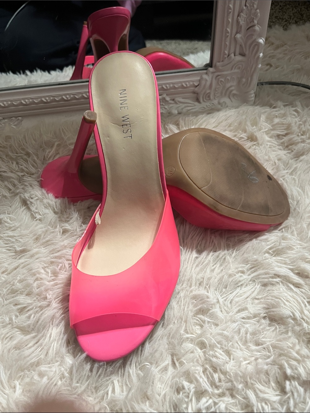 Nine West Bright Pink Open-Toe Slide Mules - Picture 2 of 2